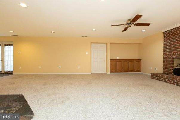 Empty room, Fireplace, Interior, Recessed Lighting, Stone Walls
