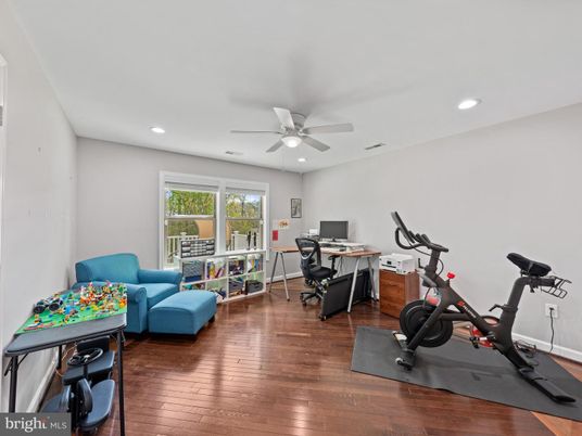 Fitness Equipment, Home Office, Interior, Recessed Lighting, Wood Texture Flooring