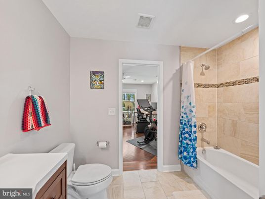Bathroom, Fitness Equipment, Interior, Recessed Lighting, Wood Texture Flooring