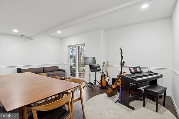 Dining room, Interior, Piano, Recessed Lighting, Wood Texture Flooring