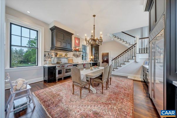 Chandelier, Dining room, Interior, Kitchen, Recessed Lighting, Wood Texture Flooring