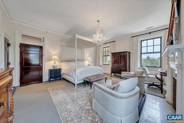 Bedroom, Chandelier, Fireplace, Interior