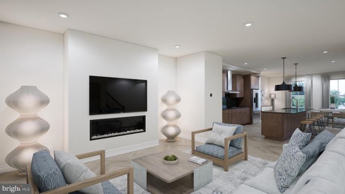 Dining room, Fireplace, Interior, Kitchen, Living room, Pendant Lights, Recessed Lighting, Stainless Steel Appliances, Wood Texture Flooring