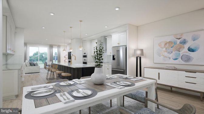 Dining room, Interior, Kitchen, Living room, Pendant Lights, Recessed Lighting, Wood Texture Flooring