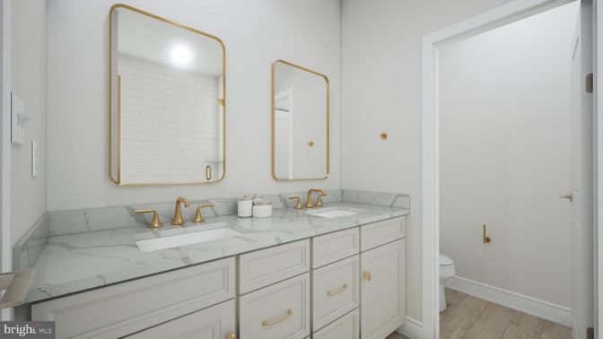 Bathroom, Dual Sink Vanities, Interior, Wood Texture Flooring