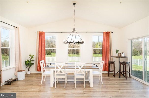 Dining room, Interior, Pendant Lights, Wood Texture Flooring