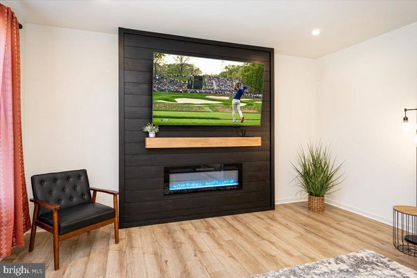 Fireplace, Interior, Recessed Lighting, Wood Texture Flooring