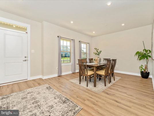 Dining room, Interior, Recessed Lighting, Wood Texture Flooring