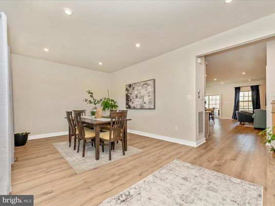 Dining room, Interior, Recessed Lighting, Wood Texture Flooring