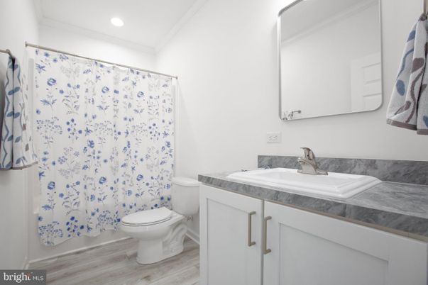 Bathroom, Interior, Recessed Lighting, Wood Texture Flooring