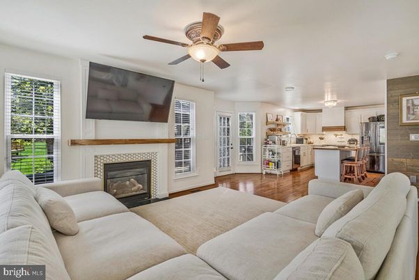 Fireplace, Interior, Kitchen, Living room, Wood Texture Flooring