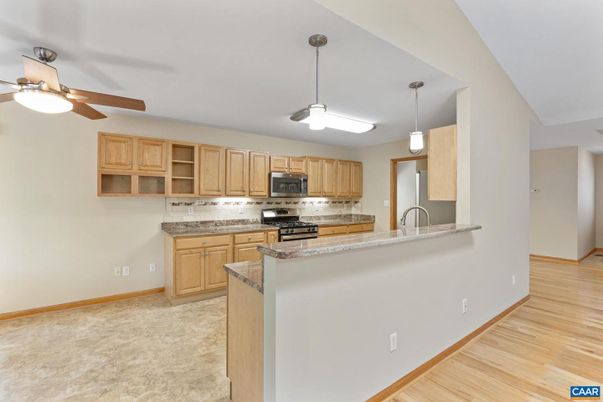Interior, Kitchen, Pendant Lights, Stainless Steel Appliances, Wood Texture Flooring