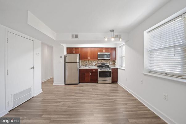 Interior, Kitchen, Pendant Lights, Stainless Steel Appliances, Wood Texture Flooring