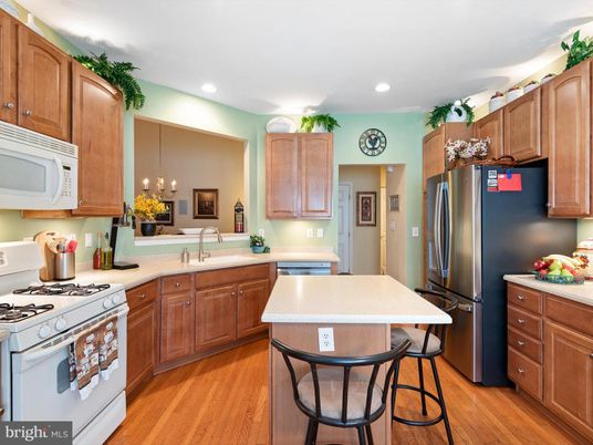 Chandelier, Interior, Kitchen, Recessed Lighting, Stainless Steel Appliances, Wood Texture Flooring