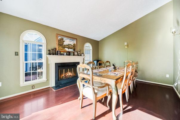 Dining room, Fireplace, Interior, Wood Texture Flooring