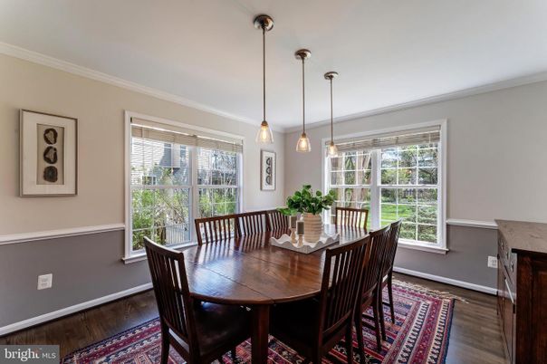 Dining room, Interior, Pendant Lights, Wood Texture Flooring