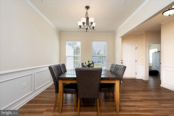 Chandelier, Dining room, Interior, Wood Texture Flooring