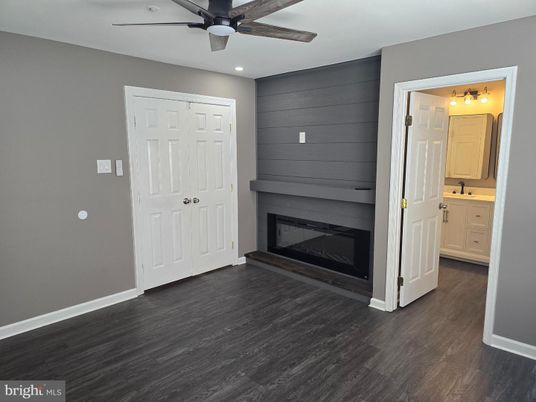 Bathroom, Fireplace, Interior, Recessed Lighting, Wood Texture Flooring
