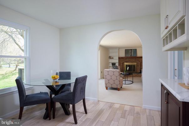 Dining room, Fireplace, Interior, Wood Texture Flooring