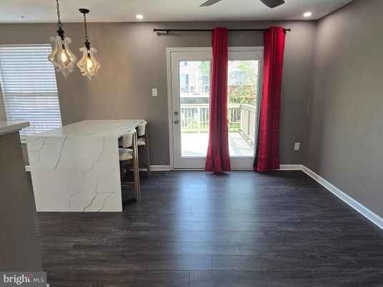 Dining room, Interior, Pendant Lights, Recessed Lighting, Wood Texture Flooring