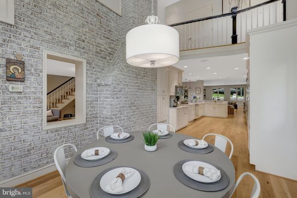 Dining room, Interior, Kitchen, Pendant Lights, Recessed Lighting, Stone Walls, Wood Texture Flooring