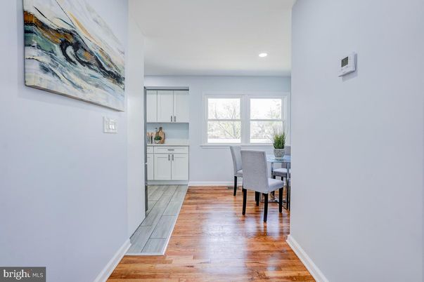 Dining room, Interior, Recessed Lighting, Wood Texture Flooring