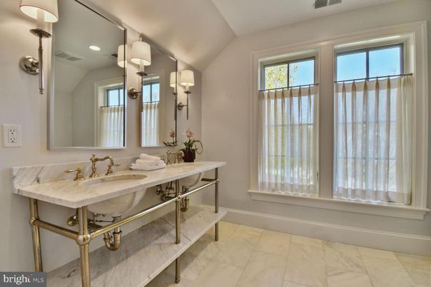 Bathroom, Dual Sink Vanities, Interior, Marble, Recessed Lighting