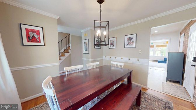 Dining room, Interior, Pendant Lights, Recessed Lighting, Wood Texture Flooring