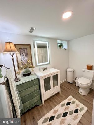 Bathroom, Interior, Recessed Lighting, Wood Texture Flooring
