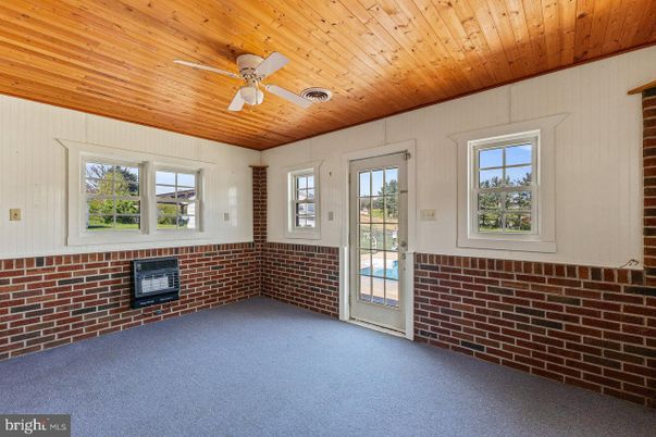 Empty room, Fireplace, Interior, Stone Walls, Wooden Ceilings