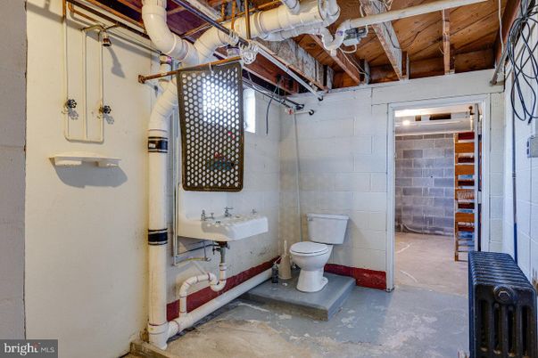 Bathroom, Interior, Stone Walls, Wooden Beams