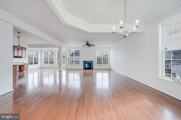 Chandelier, Empty room, Fireplace, Interior, Wood Texture Flooring