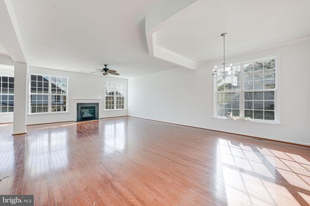 Chandelier, Empty room, Fireplace, Interior, Wood Texture Flooring