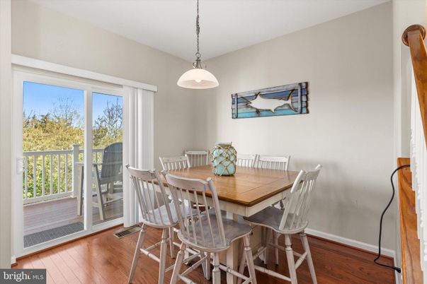 Dining room, Interior, Pendant Lights, Wood Texture Flooring