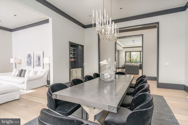 Chandelier, Dining room, Interior, Pendant Lights, Recessed Lighting, Wood Texture Flooring