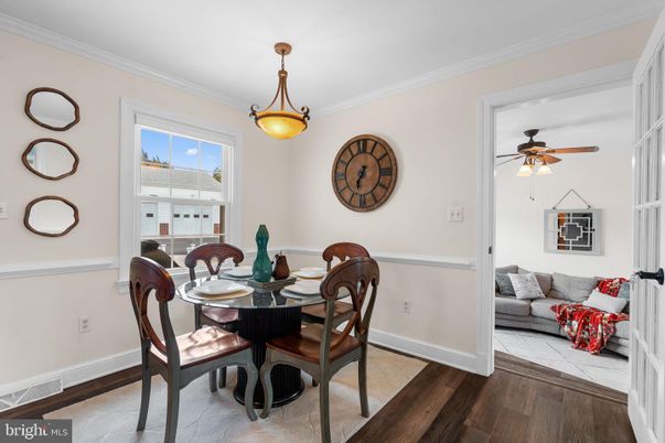 Dining room, Interior, Pendant Lights, Wood Texture Flooring