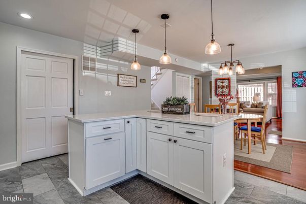 Dining room, Interior, Pendant Lights, Recessed Lighting, Wood Texture Flooring