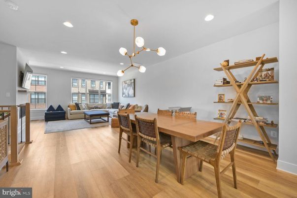Dining room, Interior, Living room, Pendant Lights, Recessed Lighting, Wood Texture Flooring