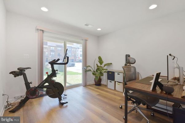 Fitness Equipment, Home Office, Interior, Recessed Lighting, Wood Texture Flooring
