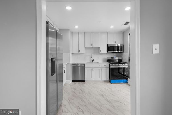 Interior, Kitchen, Marble, Recessed Lighting, Stainless Steel Appliances
