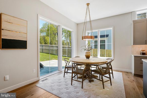 Dining room, Interior, Pendant Lights, Wood Texture Flooring