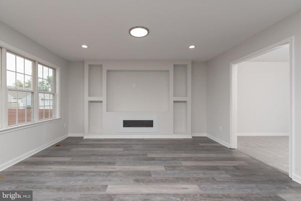 Empty room, Fireplace, Interior, Recessed Lighting, Wood Texture Flooring