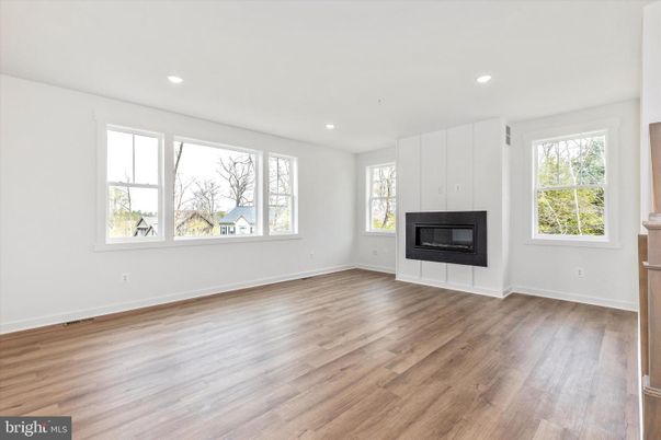 Empty room, Fireplace, Interior, Recessed Lighting, Wood Texture Flooring