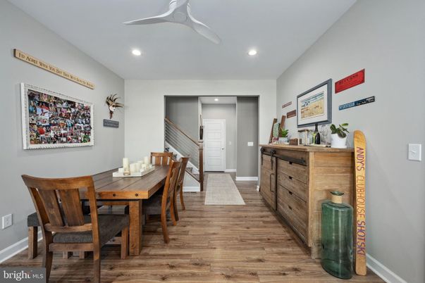 Dining room, Interior, Recessed Lighting, Wood Texture Flooring