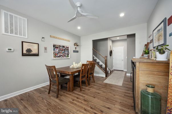 Dining room, Interior, Recessed Lighting, Wood Texture Flooring