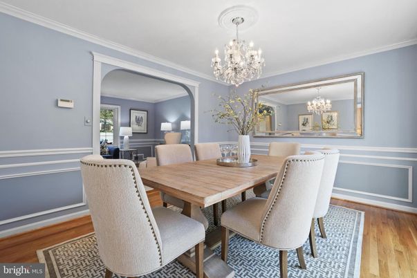 Chandelier, Dining room, Interior, Wood Texture Flooring