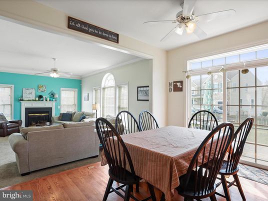 Dining room, Fireplace, Interior, Living room, Wood Texture Flooring