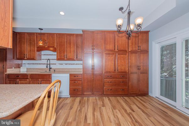 Chandelier, Interior, Kitchen, Pendant Lights, Recessed Lighting, Wood Texture Flooring