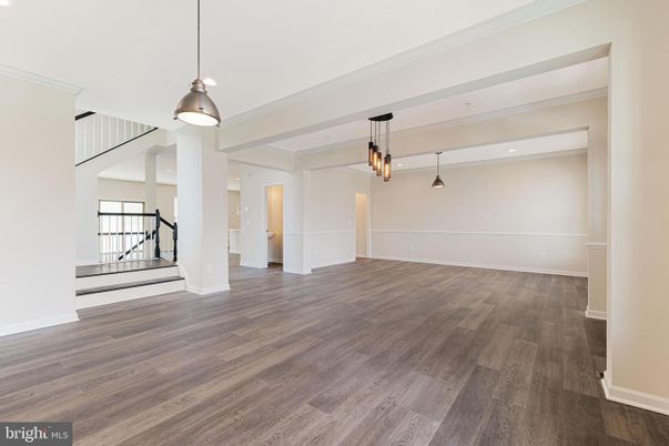 Empty room, Interior, Pendant Lights, Recessed Lighting, Wood Texture Flooring