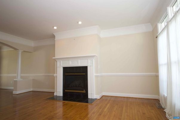 Empty room, Fireplace, Interior, Recessed Lighting, Wood Texture Flooring